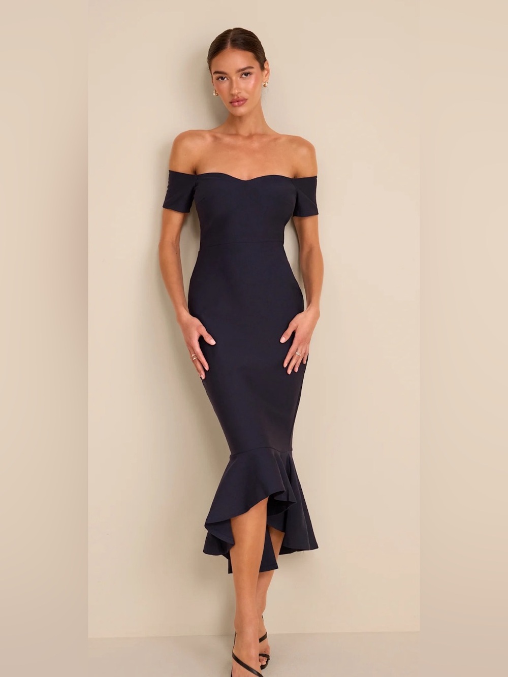 Lulu's Deep Navy Scoop Neck Cap Sleeve Midi Dress